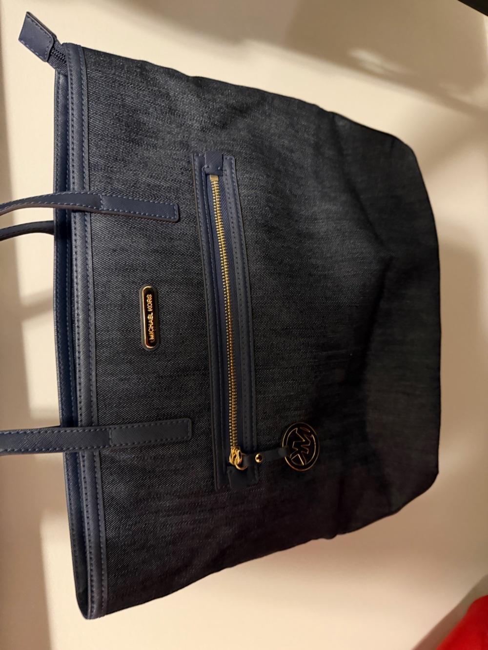 Michael Kors Blue Denim Tote with Gold MK Charm - Picture 3 of 7
